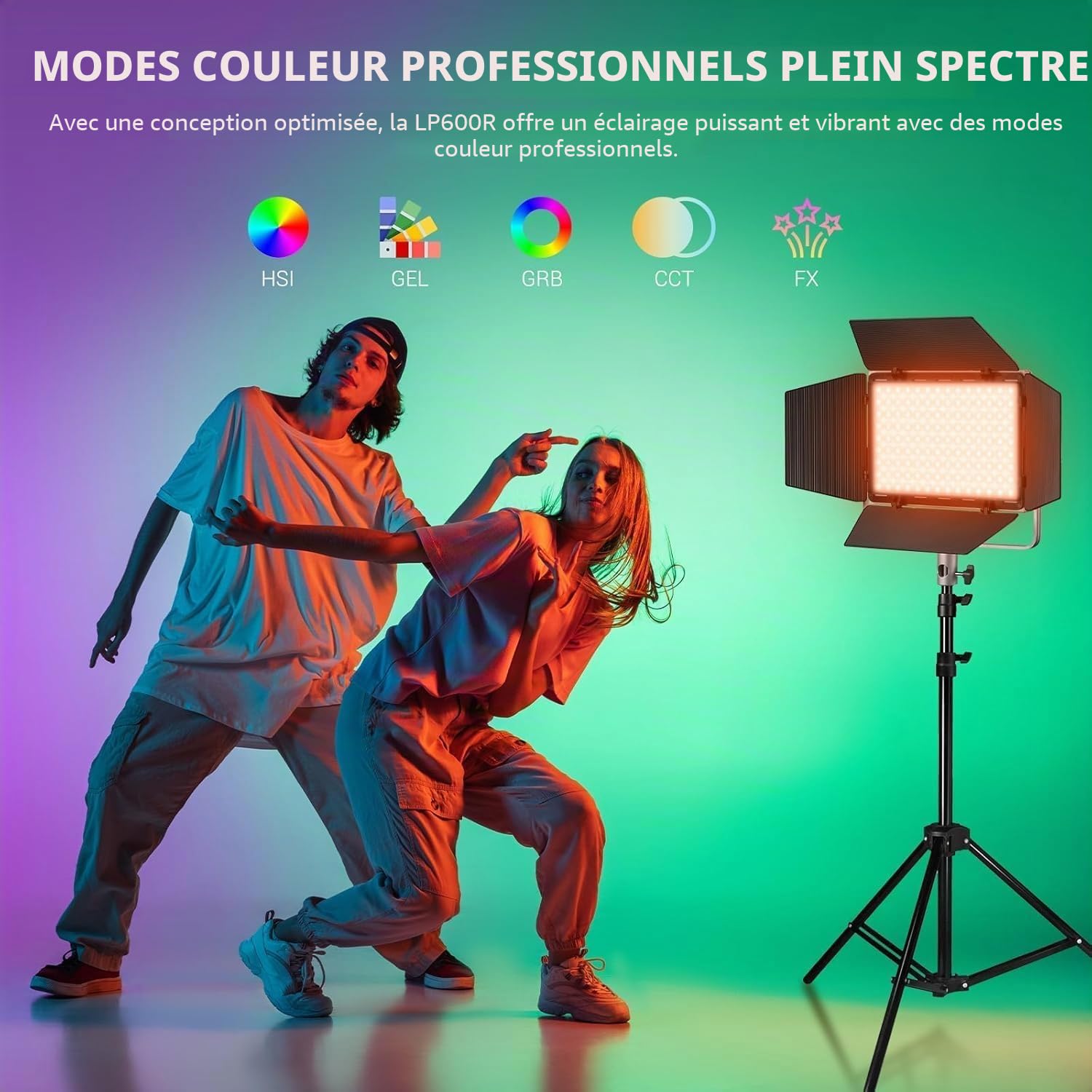 Godox LP600R RGB LED Lampe Vidéo avec Brandoor, 60W 1800K-10000K 9270Lux LED Panneau Lumiere avec 14FX Effets, APP Contrôle, CRI96+ Dimmable 0-100% Panneau Lampe pour Studio