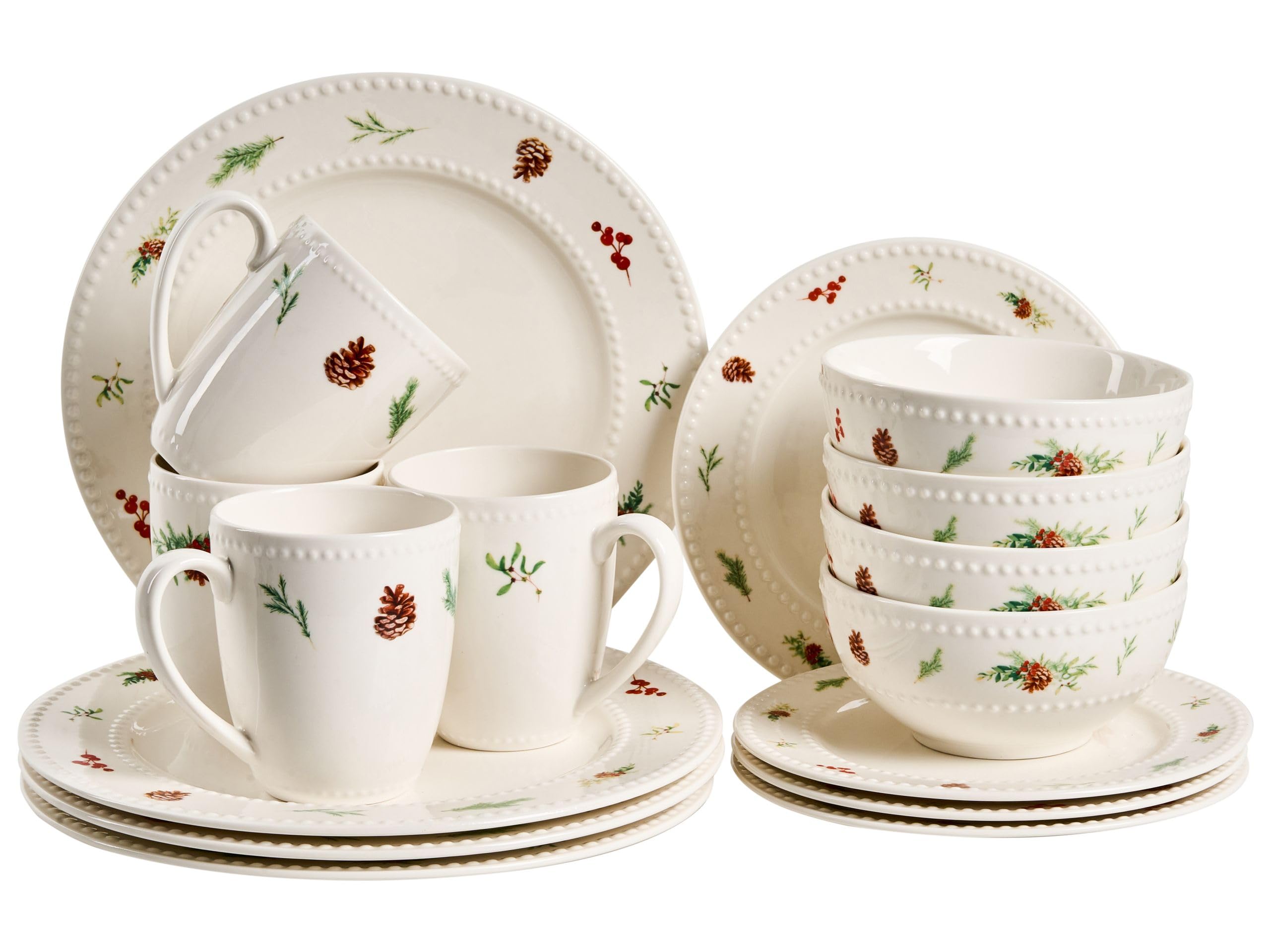 Zestaw naczyń z porcelany 16-częściowy ręcznie robiony reaktywne szkliwo dla 4 osób choinka beżowy Cloves