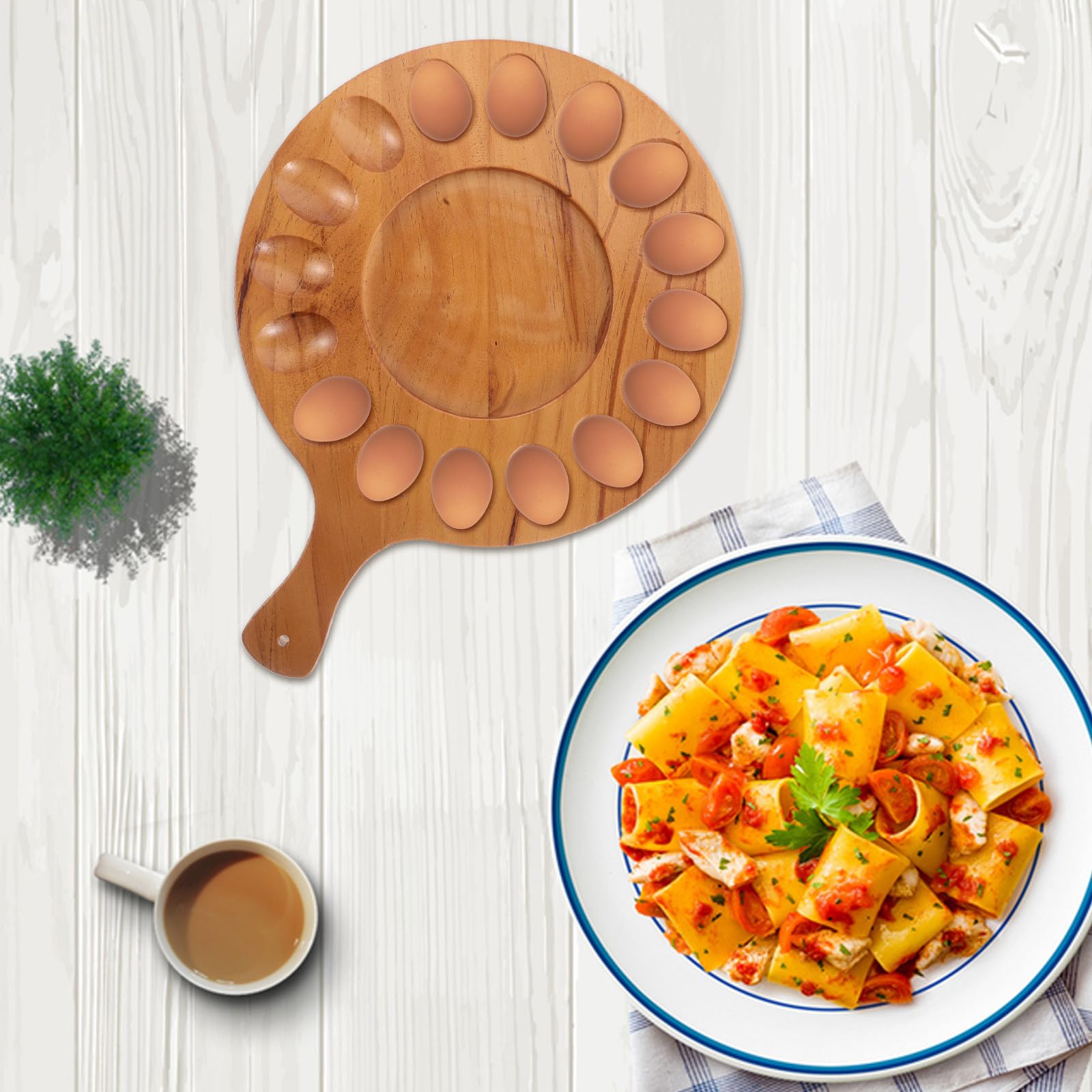 Organizador de Huevos de Madera para Encimera Diseño Creativo y 16 Compartimentos, Bandeja Pulida y Estilizada para Exhibir Huevos Rellenos en Cocina