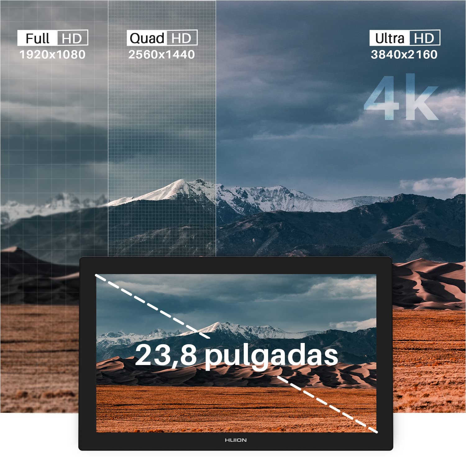 HUION Kamvas Pro 24 4K Tableta Gráfica con Pantalla, Monitor HUION 4K UHD de 23,8 Pulgadas con Mini KeyDial Inalámbrico K20, Lápiz PW517, 140% sRGB, Ideal para Educación en Línea y Conferencias Web