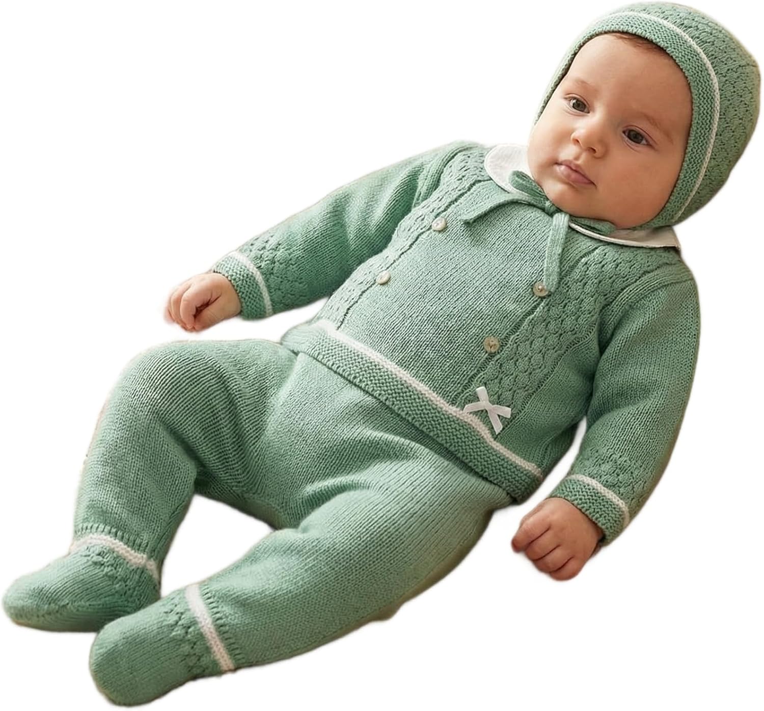 3-Piece Baby Knitted Set Sweater Footed Pants Hat Boys Girls Coming Home Newborn Outfit - Made in Spain