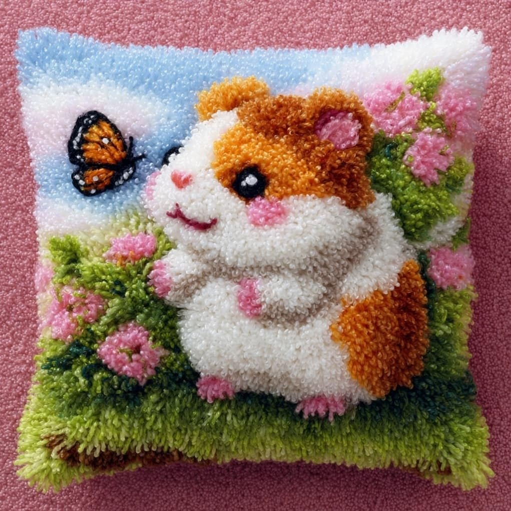 AxiangziK DIY Latch Hook Pillow Kit,Hamsters and Butterflies