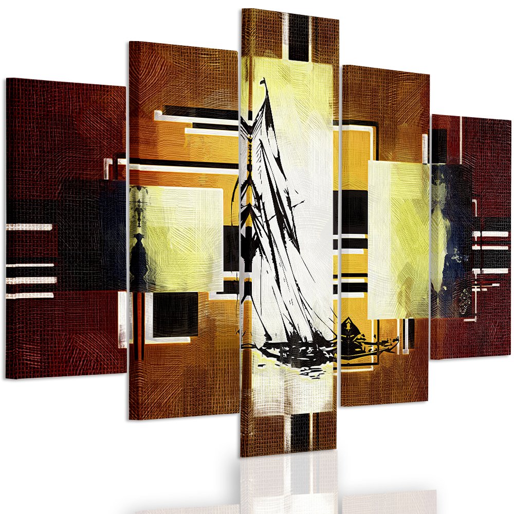 Tableau mural marron abstrait en 5 pièces Feeby Frames 100x70 cm
