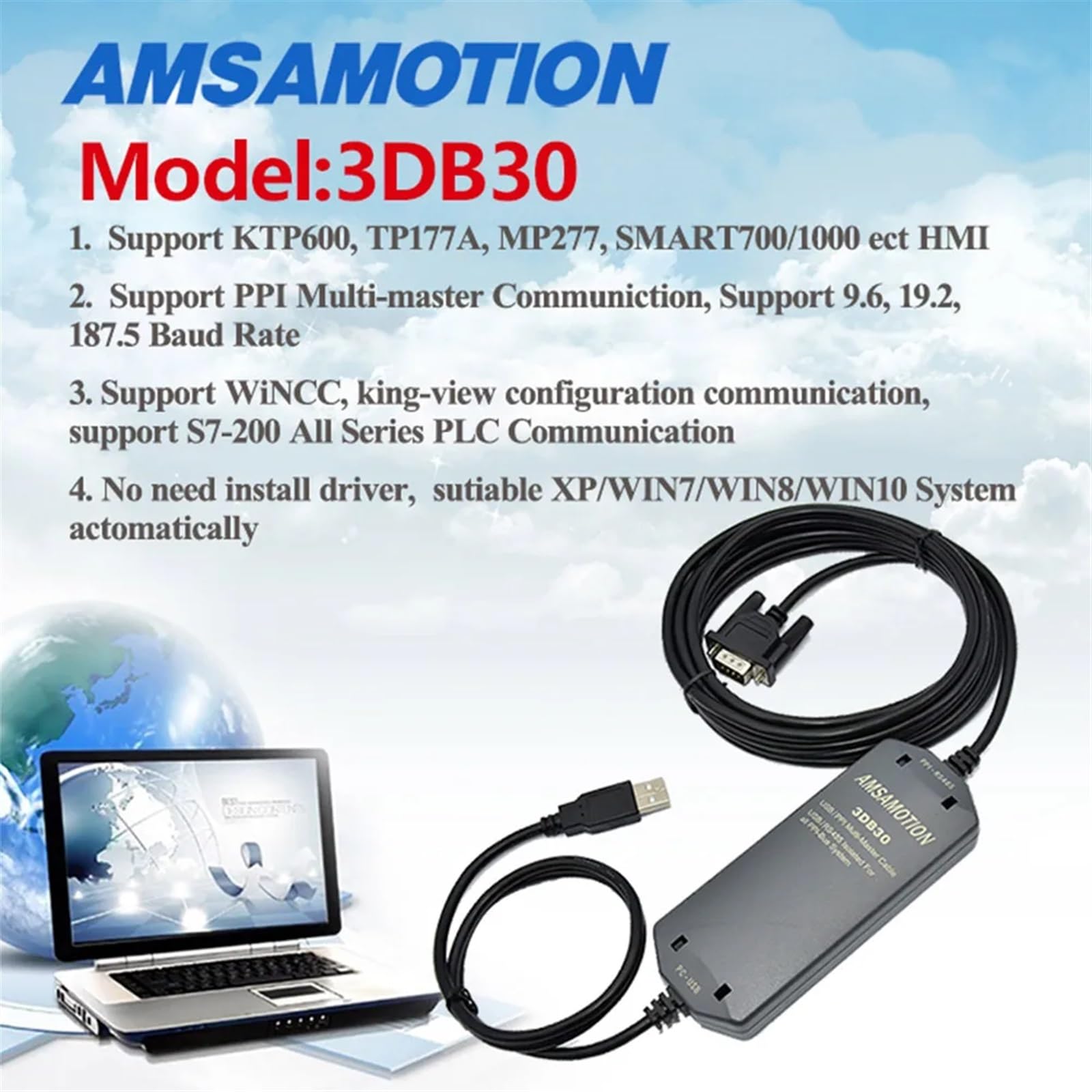 6ES7901-3DB30-0XA0 for S7-200 SPS-Programmierung, Kabelisolierung 3DB30, unterstützt Baudrate 187,5 kbit/s (Color : 901-3DB30)