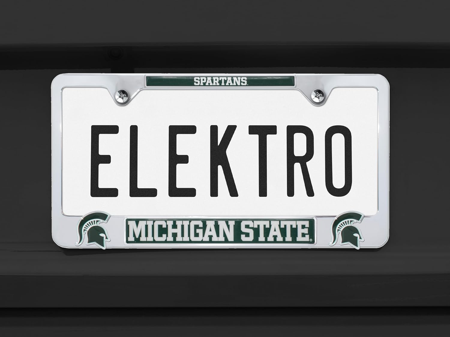 Elektroplate Officially Licensed – Michigan State University Spartans Chrome Metal License Plate Frame with 3D Logos affixed | Premium Metal Car Tag Holder | Weather-Proof Automotive Accessory