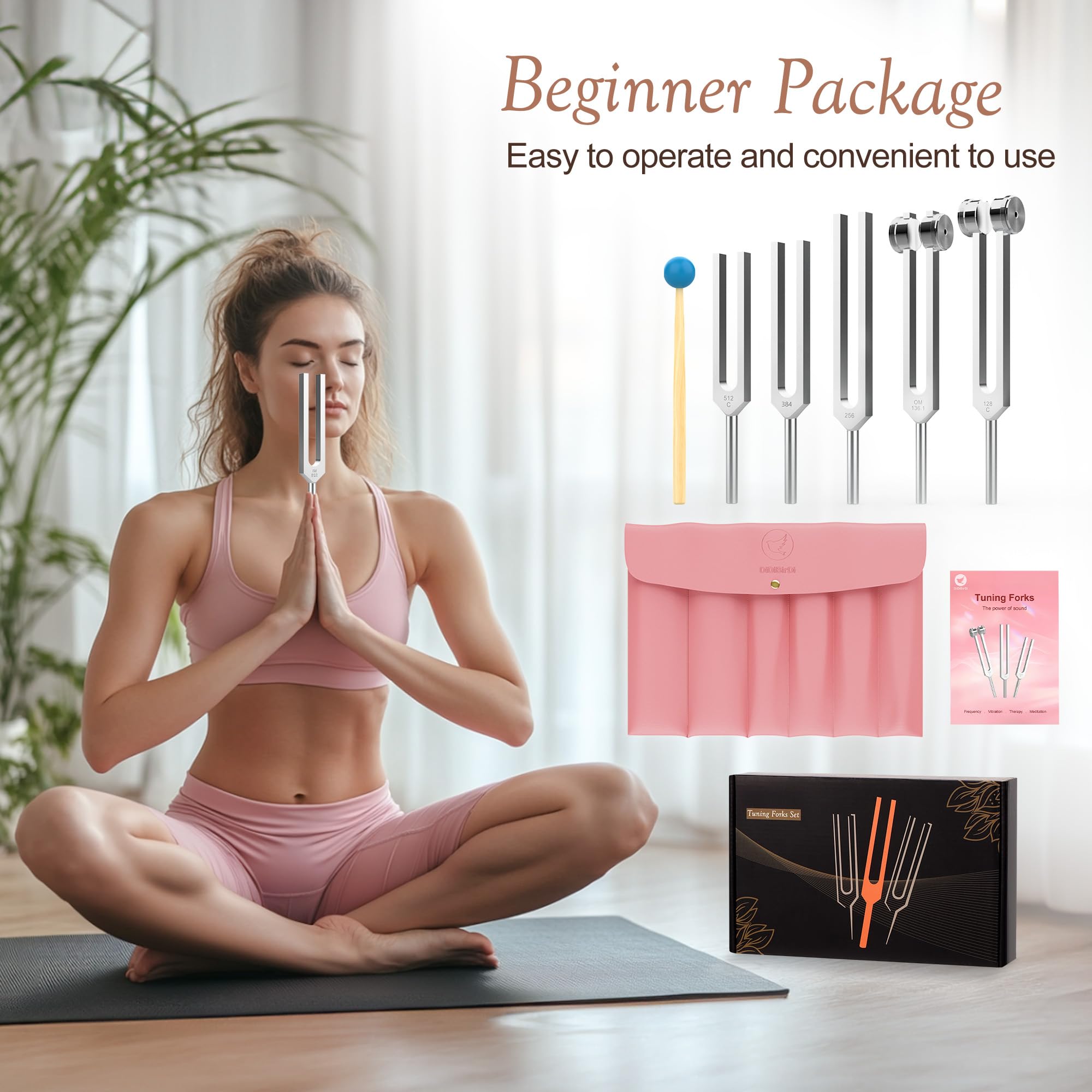 Stimmgabel Set 5 Stimmgabeln (128Hz, 136.1Hz, 256Hz, 384Hz, 512Hz),mit PU-Leder Etui & Gummihammer, für Yoga, Meditation, Entspannung