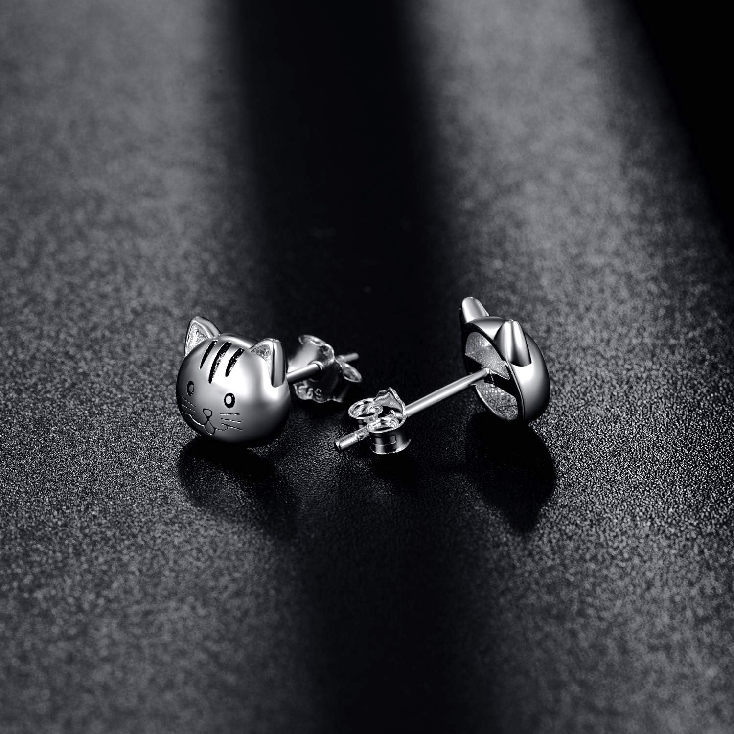 925 Sterling Silver Cat Earrings, Hypoallergenic Kitten Studs Kitty Earring for Sensitive Ears Mother Day Present for Women Lovers with Packing Gift Box - Image 2