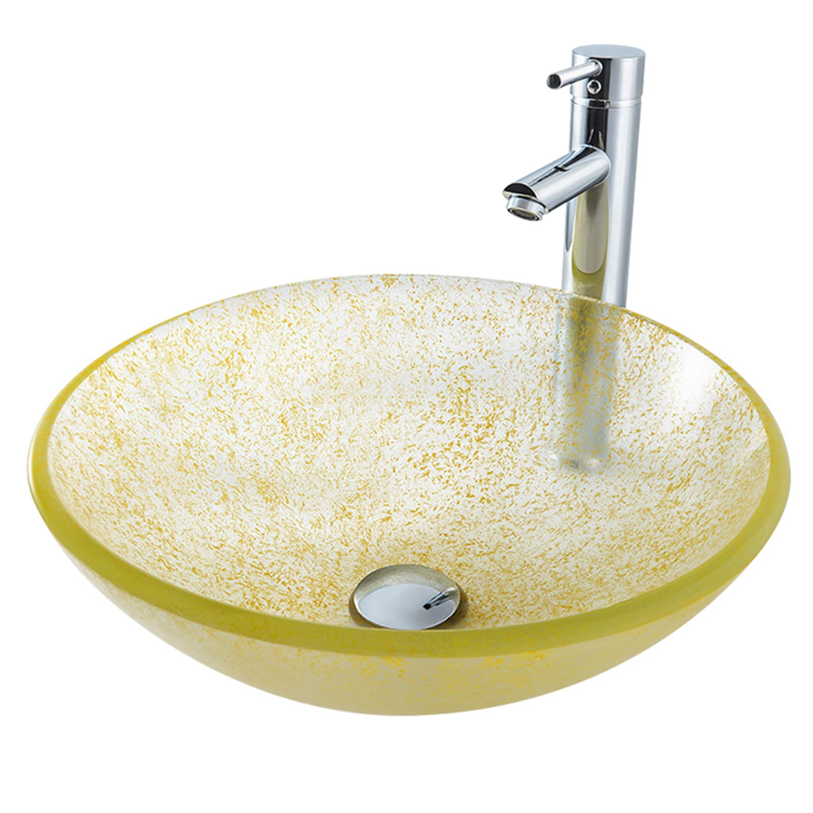 ASerZenith Bathroom Vessel Sink,16.5" Round Tempered Glass Vessel Sink, Yellow Artistic Bathroom Sinks Above Counter,Vessel Sink With Faucet And Drain