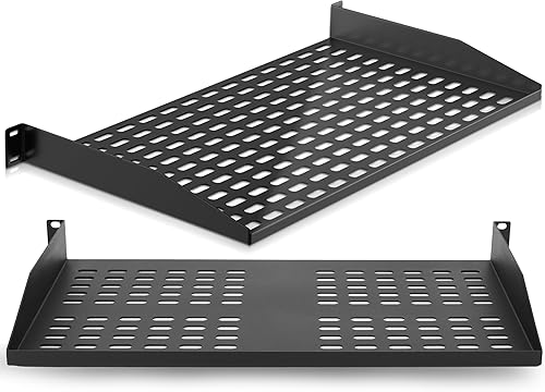 Pyle Estante para servidor de 1U de 2 piezas, estantes ventilados para una buena circulación de aire, montaje en voladizo, estante de montaje en