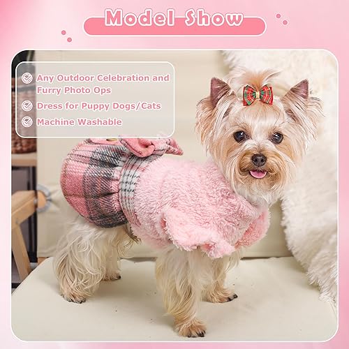 Miniatura 2 de Vestido de invierno para perro, ropa para perros pequeños, suéteres de perro a cuadros con corbatín ribete de volantes, vestidos de princesa, suéter