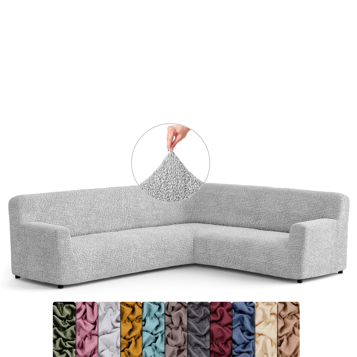 Menotti Corner Sofa Cover - Corner Couch Cover - Pet Protector - Soft Polyester Fabric Slipcovers - 1-piece Form Fit Stretch Sectional Sofa Slipcover Furniture Protector - Microfibre - Pearl (Corner)