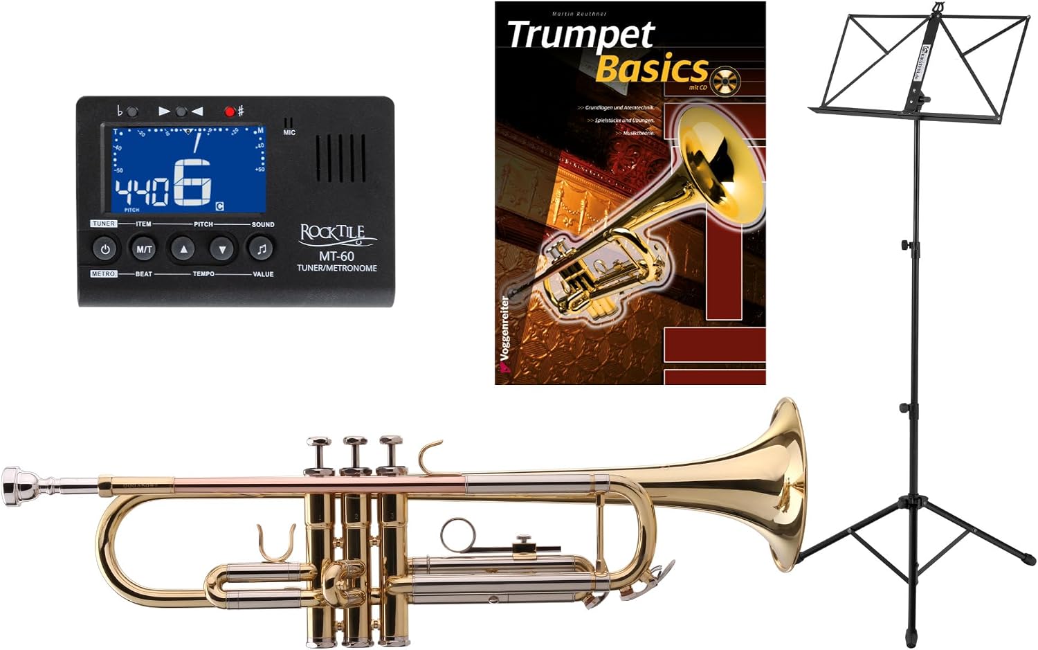 Classic Cantabile TR-40L Bb Trumpet Set Mouthpiece Case Tuner/Metronome Music Stand Trumpet School Gold