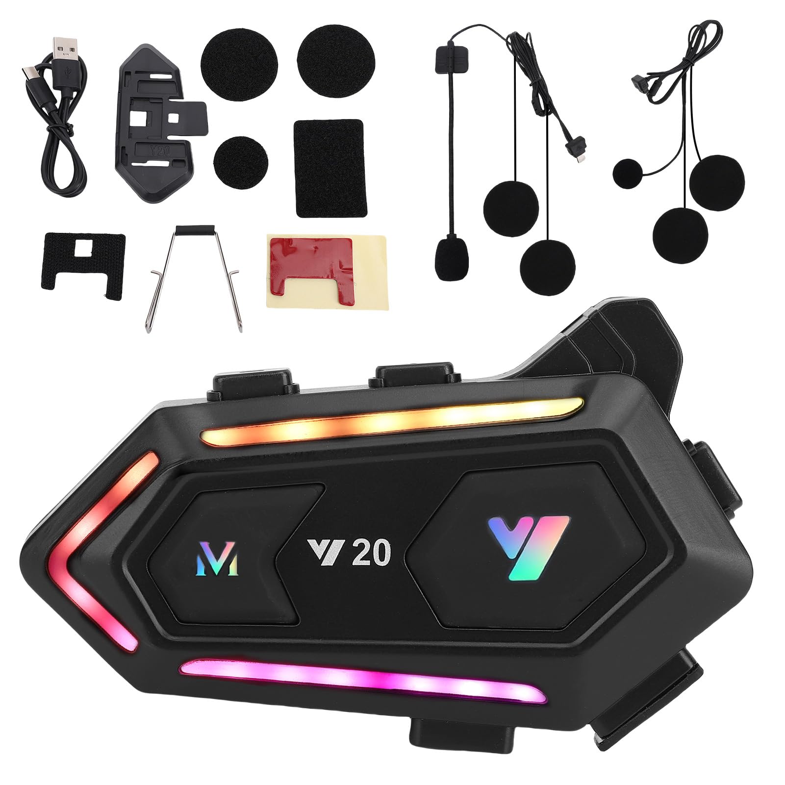 Intercomunicador de Motocicleta Casco Moto Cancelación de Ruido, Altavoz Dual, IPX6, Luces de 16 RGB, Batería de 1000 MAh, Respuesta Automática, Tecnología Inalámbrica 5.3
