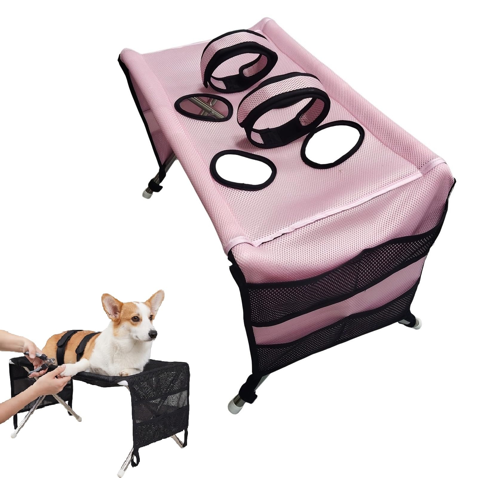Dog Grooming Bath Table, Pet Care Stand with Scratch-Resistant Mesh (Pink-1)
