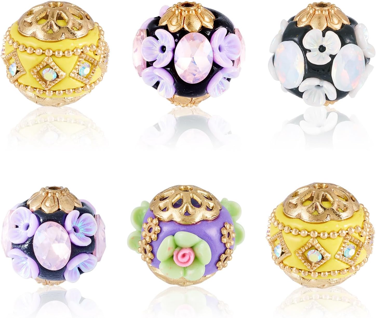 Pandahall 6Pcs Large Rhinestone Focal Beads for Pens Making, Rondelle Fancy Flower Diamond Spacer 15-20mm Glitter Chunky for Beadable Pens Keychain Bracelet Jewelry Making