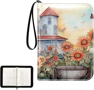 Sunflower American Flag Waterproof Trading Card Binder,400-Pocket Trading Album Display Holder,Display Case with Card Sleeves Set for Soccer Card,Gaming Cards,and Other TCG 2011589