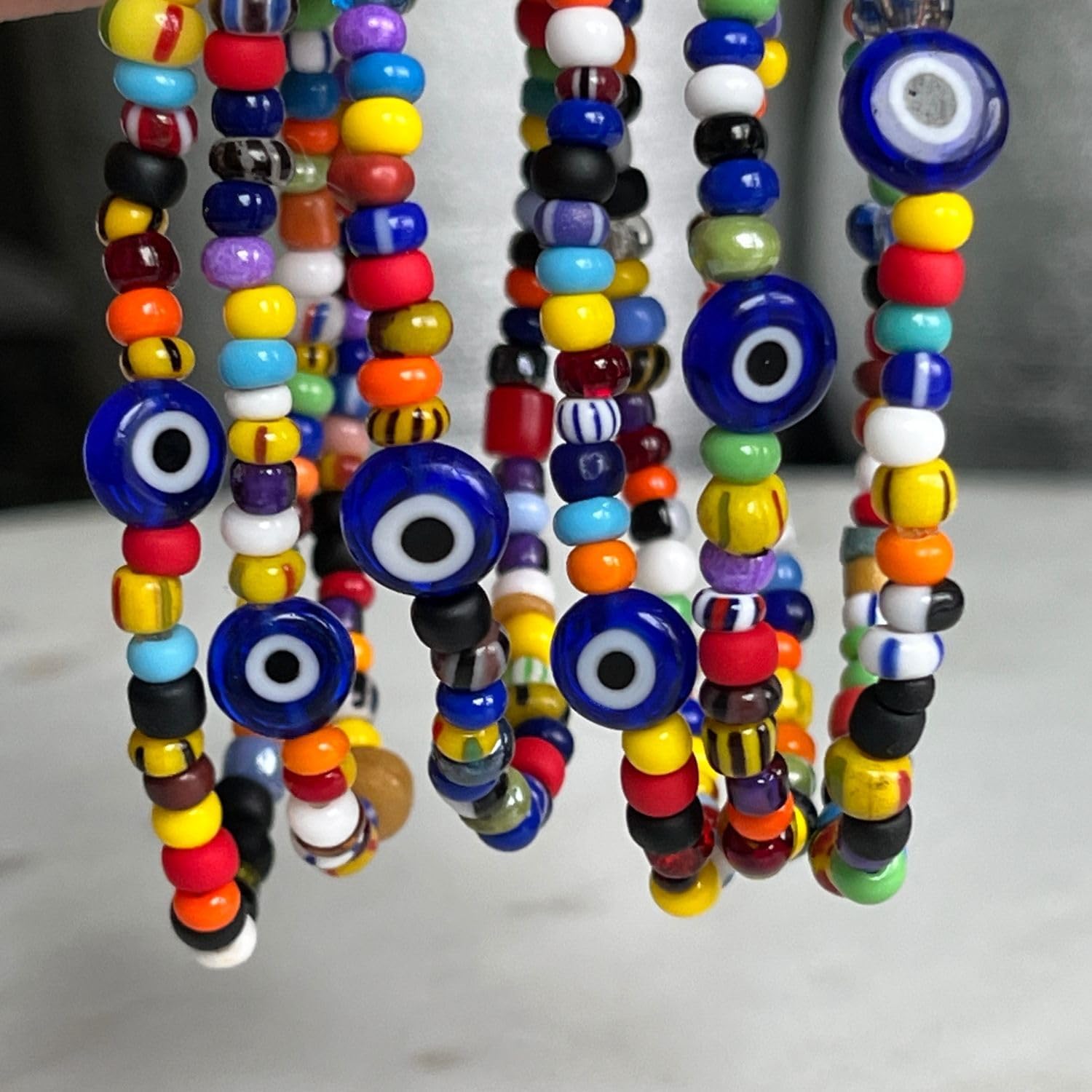 Multicolor Evil Eye Beaded Bracelet - Unisex Stretch Bracelet for Men and Women - vintage Seed Beads Protection Amulet for Good Luck