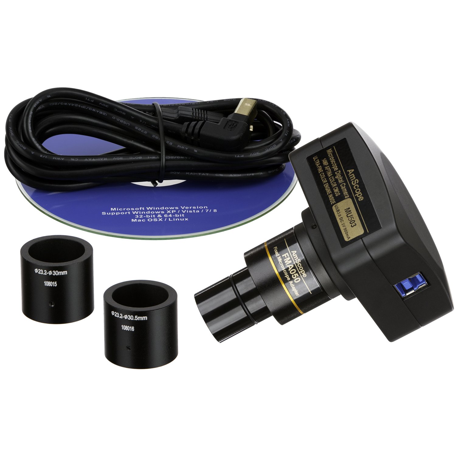 C-mara AmScope MU503-CK 5MP USB3.0 en tiempo real de v-deo en directo microscopio digital, kit de calibraci-n