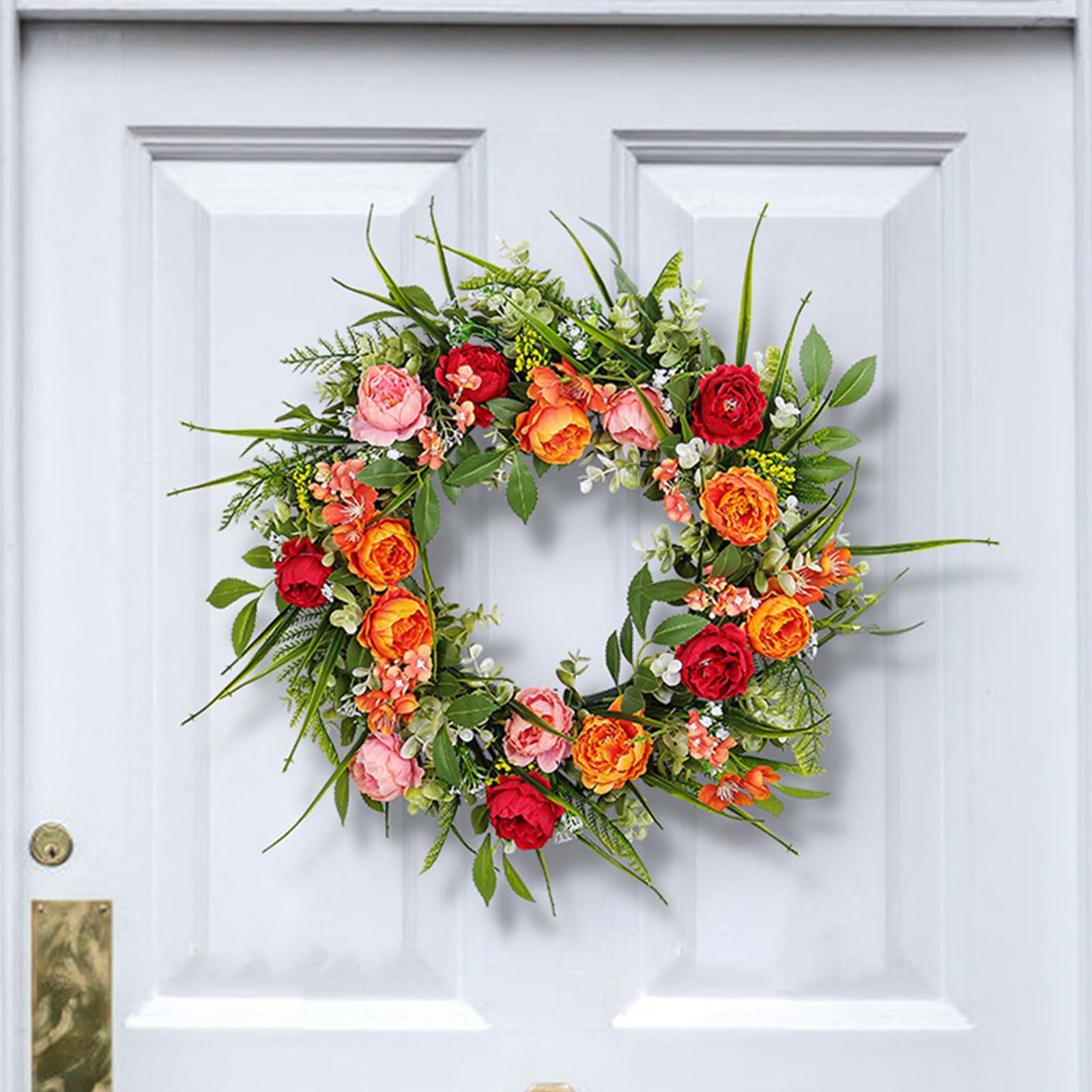Ghirlanda di peonie artificiali per porta d'ingresso, ghirlanda artificiale primaverile per le vacanze, per parete, festa di nozze, decorazione per la casa, corona primaverile