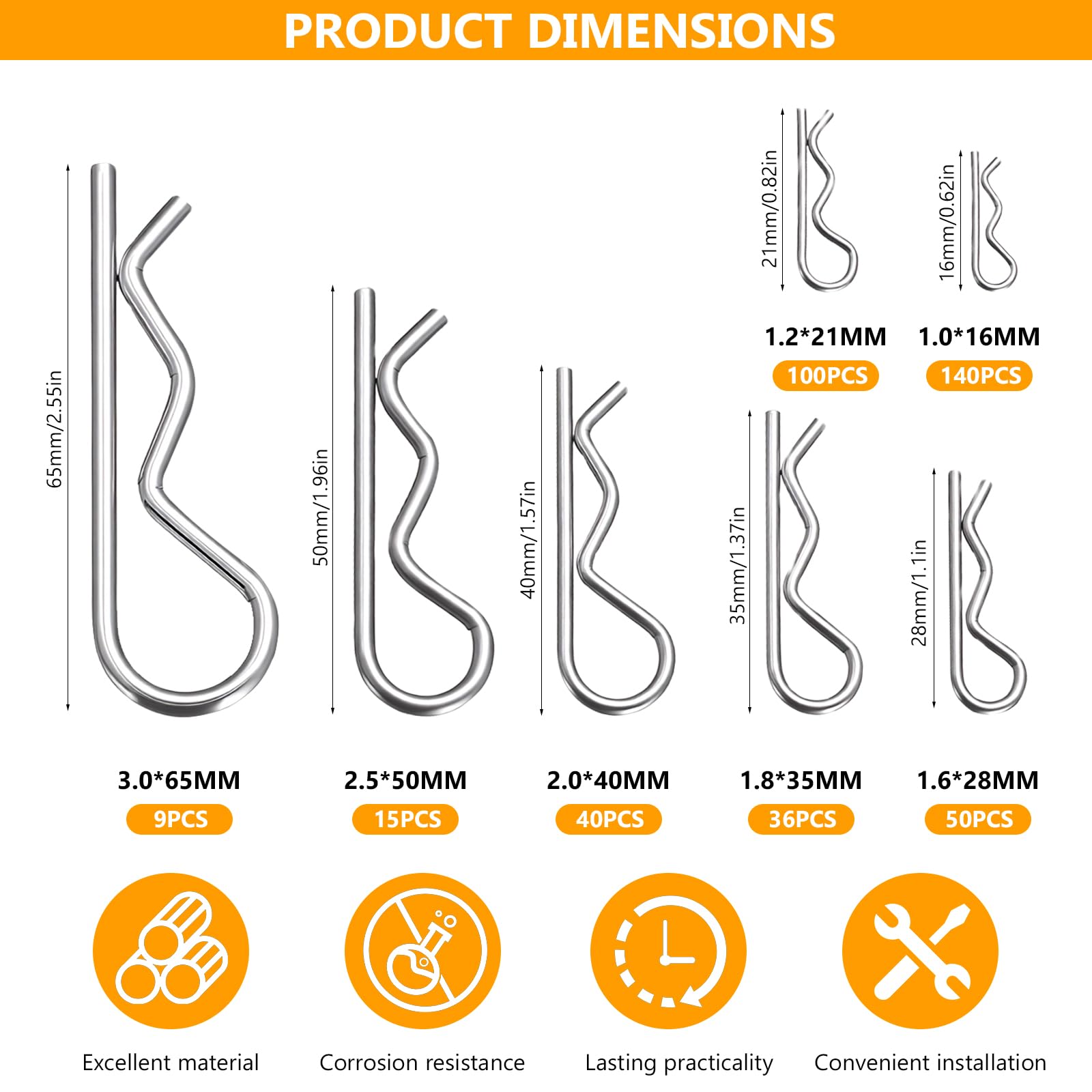Coppiglie Acciaio Inox 390 Pz Cotter Pins Spaccate Perni Divisi Sicurezza R