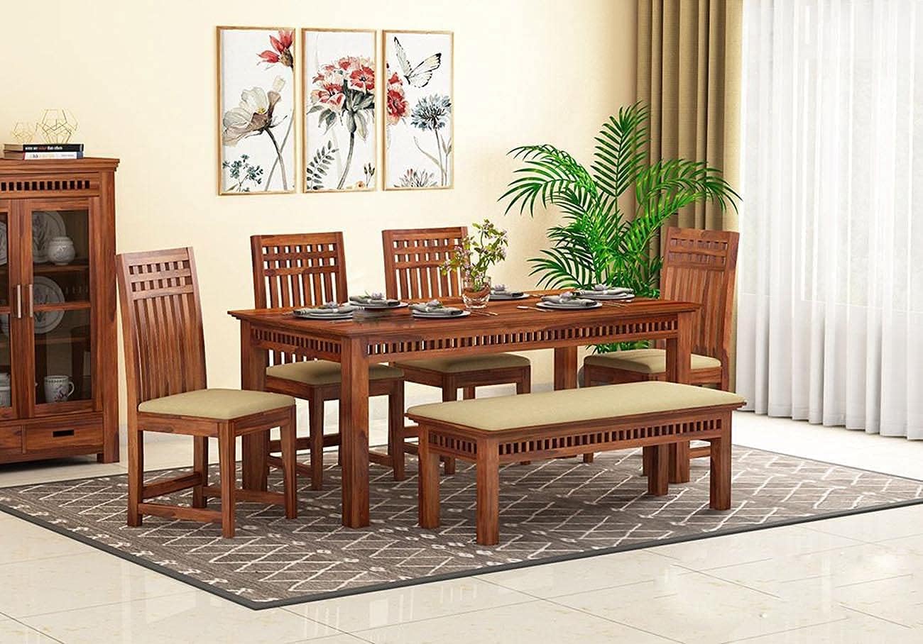 - Solid sheesham Wood Dining Room Sets || Wooden Dining Table with Chairs|| Dining Table Set for Home Living Room Furniture (KUBER-6 Seater-S2)