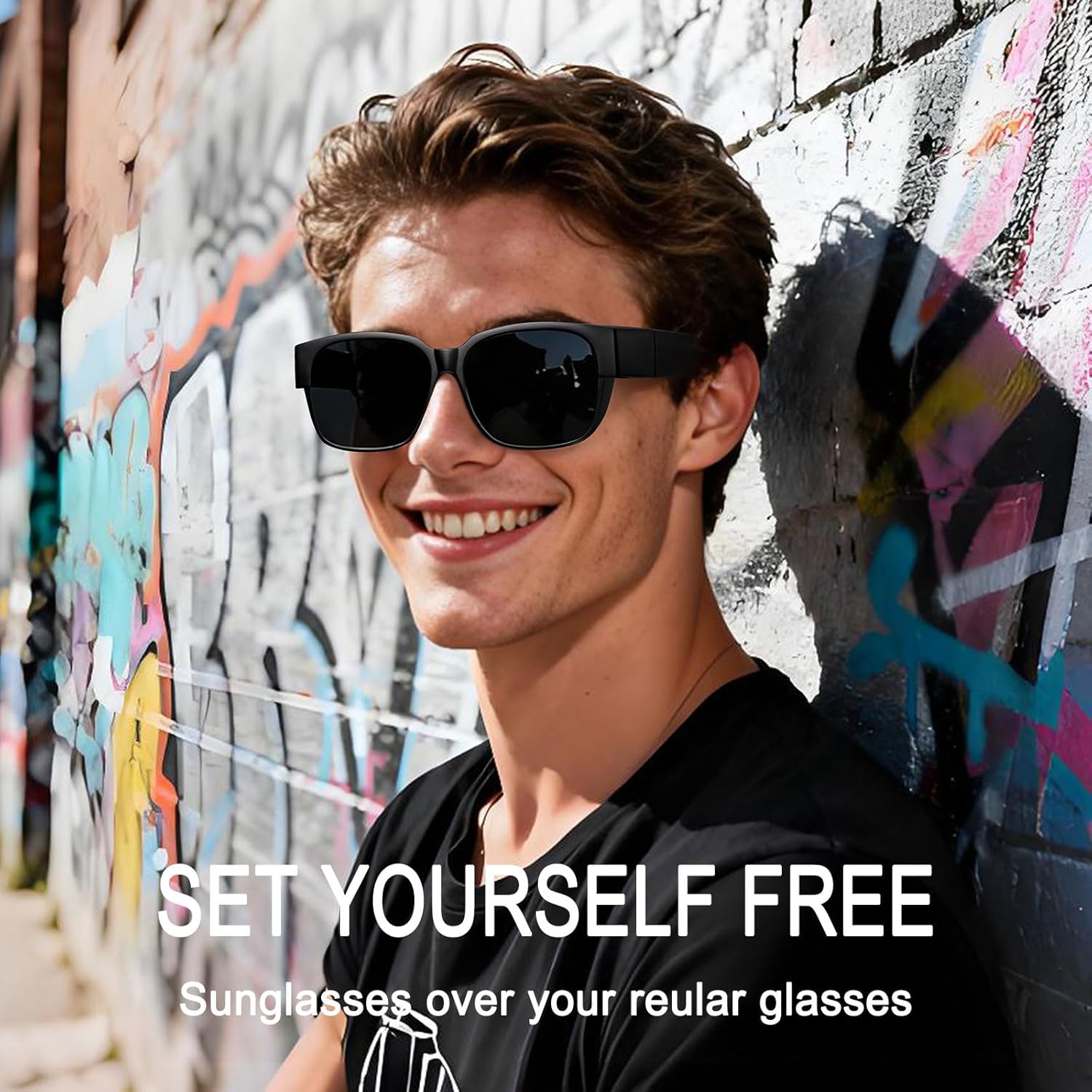 HAOLOTA Polarized Fit Over Glasses Sunglasses for Men Women Trendy Square Wrap Around Shades For Driving UV Protection - Image 2