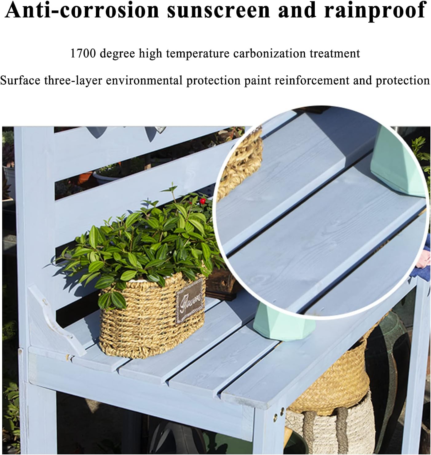 Garden Potting Bench Table Wooden,Outdoor Prep Station with Storage, Shelf, Hook, Planting Bench for Garden, Backyard, Or Storage (White)