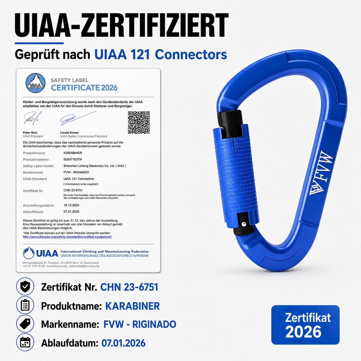 Mosquetón escalada equipo de escalada, 10 unidades con certificado UIAA 25KN Auto Locking Clips para hamacas, columpios, Locking Correa y arnés para perros, camping, senderismo y utilidad (azul)