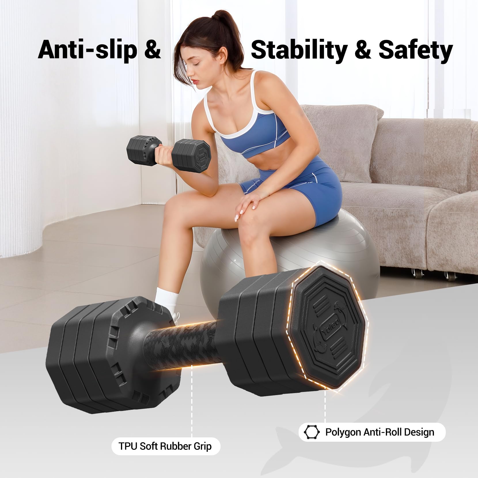Yoleo Hantelset Verstellbare Hanteln, Adjustable Dumbbell Set 4 in 1 Premium Drehbare Befestigungsart gewichte Tai-Chi-Stil 2/4/6/8/10/20/KG Kombinieren Sie es mit einem weichen TPU-Gummigriff