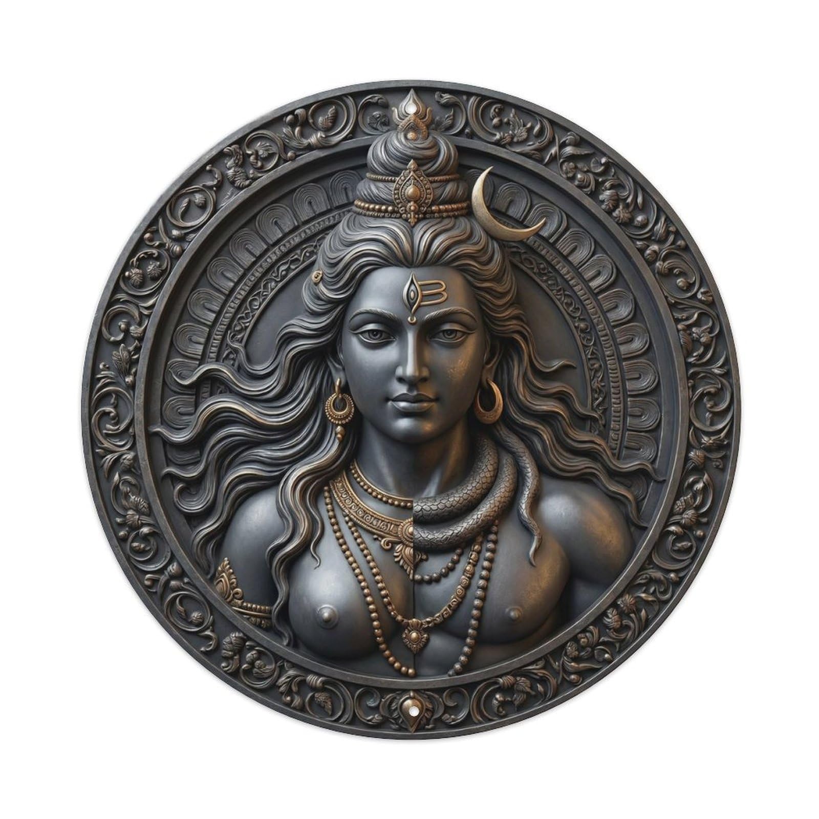Shiva Ardhanarishvara Half Female Male Relief Sculpture Metal Tin Sign