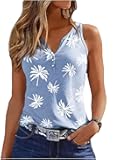 Coconut Tree Button Notched Neck Tank Top Women's Sleeveless Beach Shirt Funny Summer Graphic Holiday Tee Shirts Vest