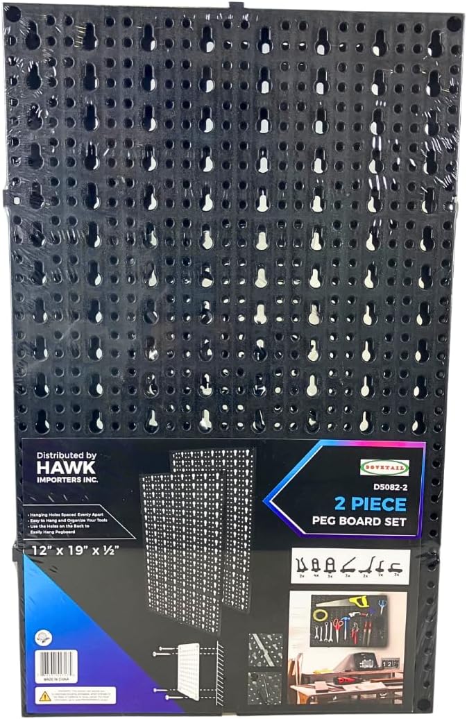 DOVETAIL 2 Piece Plastic Peg Board Set with 24 Assorted Hooks and Screws for Hanging | 19" x 12" Boards