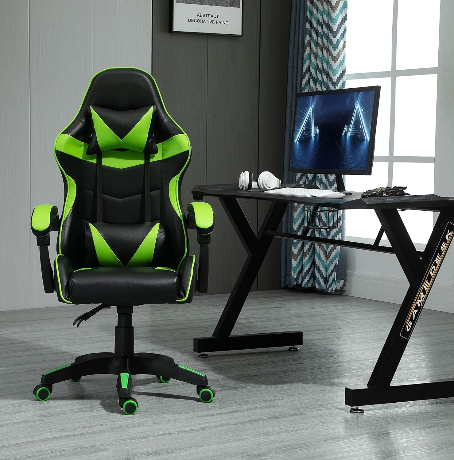 mcc direct Chaise de bureau ergonomique, pivotante, fauteuil de jeu, vert