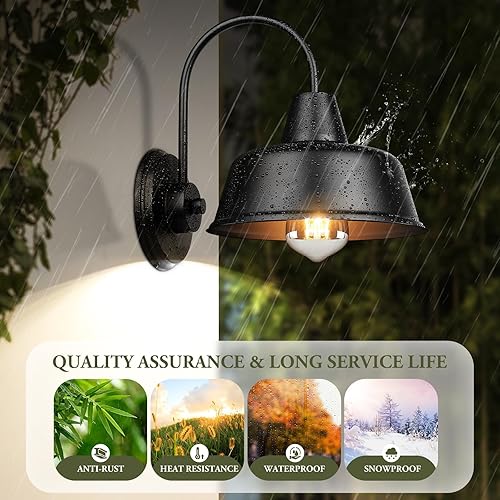 Miniatura 3 de Paquete de 2 lámparas de pared para exteriores, luz de granero de cuello de cisne de granja, apliques de pared exterior industrial negros con
