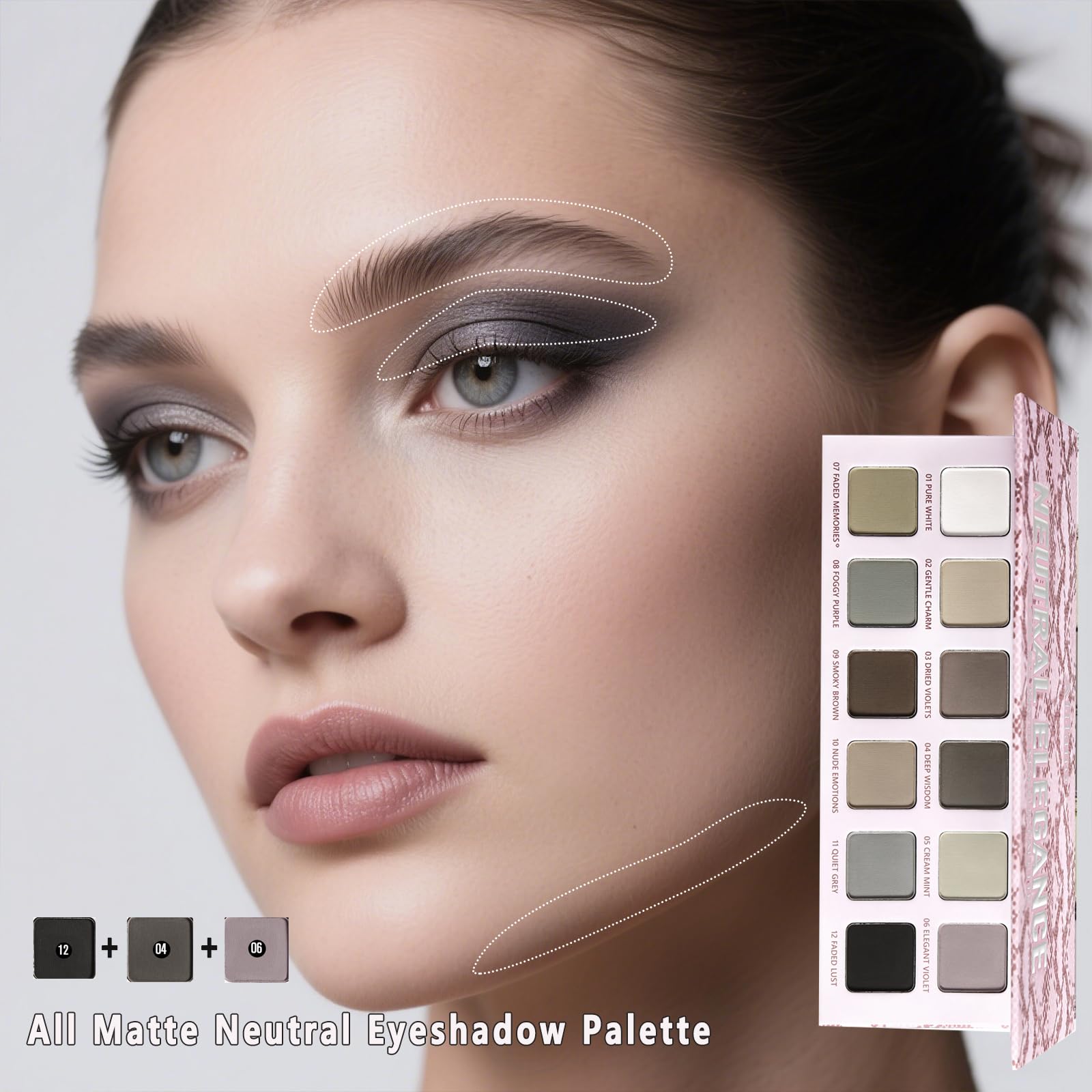 All Matte Neutral Eyeshadow Palette,12 Color Cool Toned Grey Smoky Eyeshadow Palette for Brown Eyes, High Pigment Blendable Taupe Nude Natural Eye Shadow Pallet for Mature Skin,Long Lasting, Talc Free