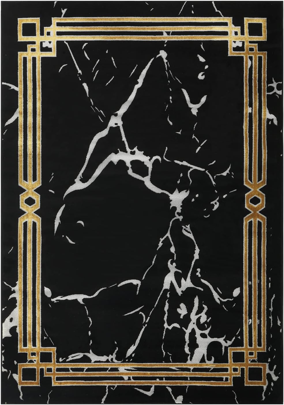 Antep Rugs Babil Gold 4x6 Abstract Marble Geometric Indoor Area Rug (Black, 3'11" x 5'11")