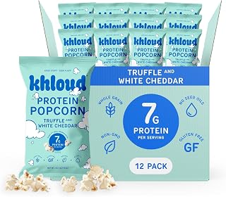 Khloud Protein Popcorn, Truffle & White Cheddar, 7g Protein Snack 4oz, 12pk | For Adults & Kids - Flavored Popcorn Made with Real Ingredients & Milk Protein Isolate - Non-GMO, Gluten-Free, Kosher