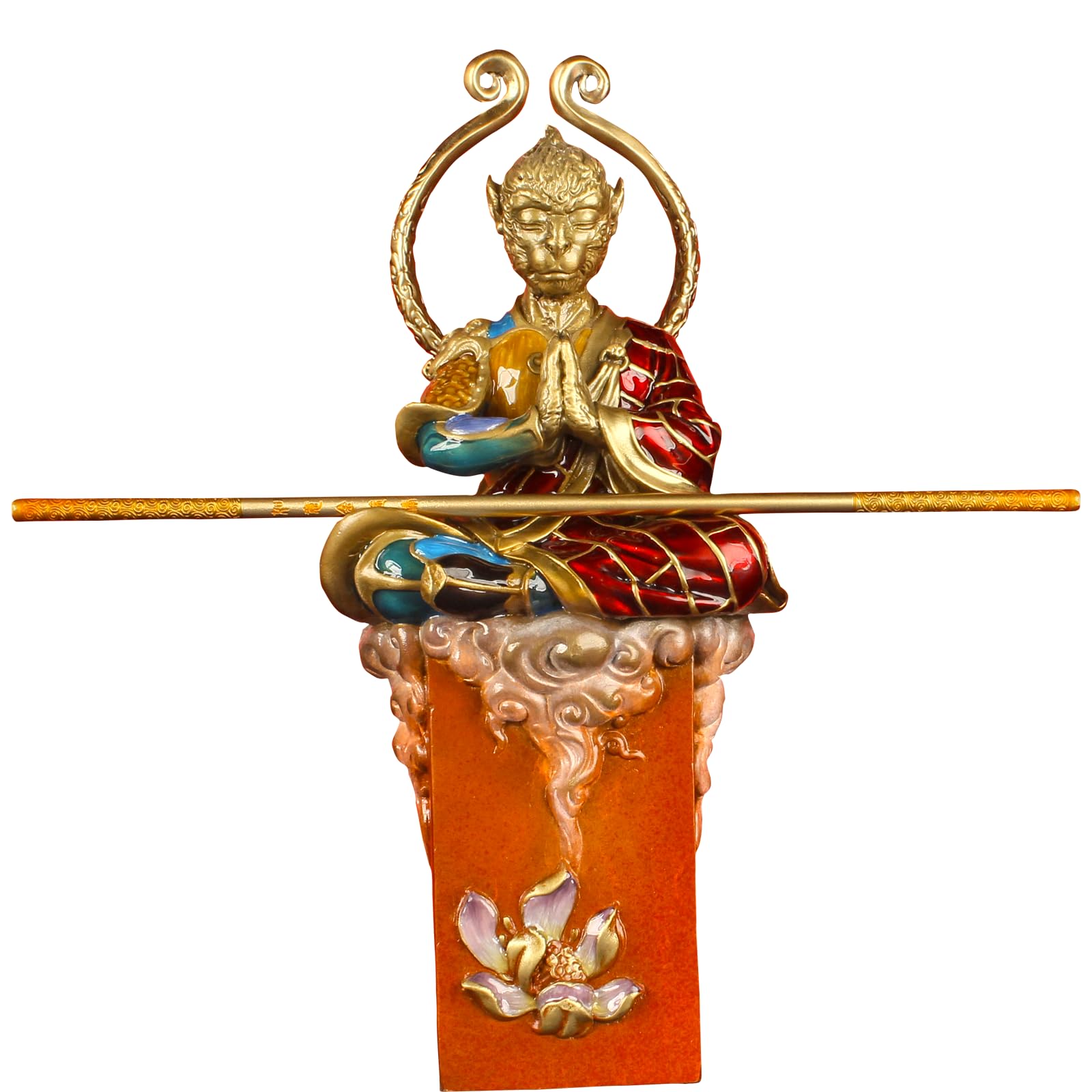 CHUOZI Monkey King Statue Sun Wukong Full Brass Chinese Mythological feng Shui Home Decor Ornament Great Collectible (11 inch)