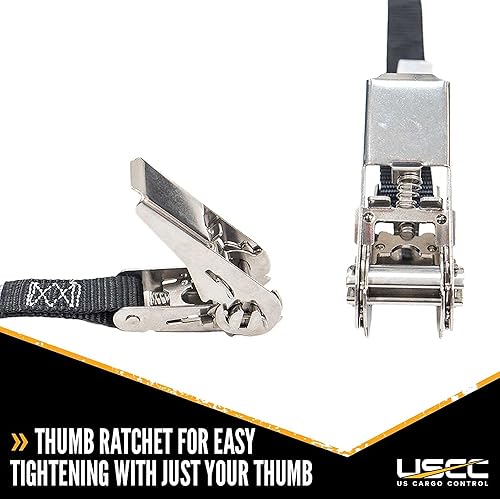 Miniatura 3 de US Cargo Control Correa de trinquete de acero inoxidable para el pulgar, 1 pulgada de ancho x 15 pies de largo, amarre negro, trinquete de acero