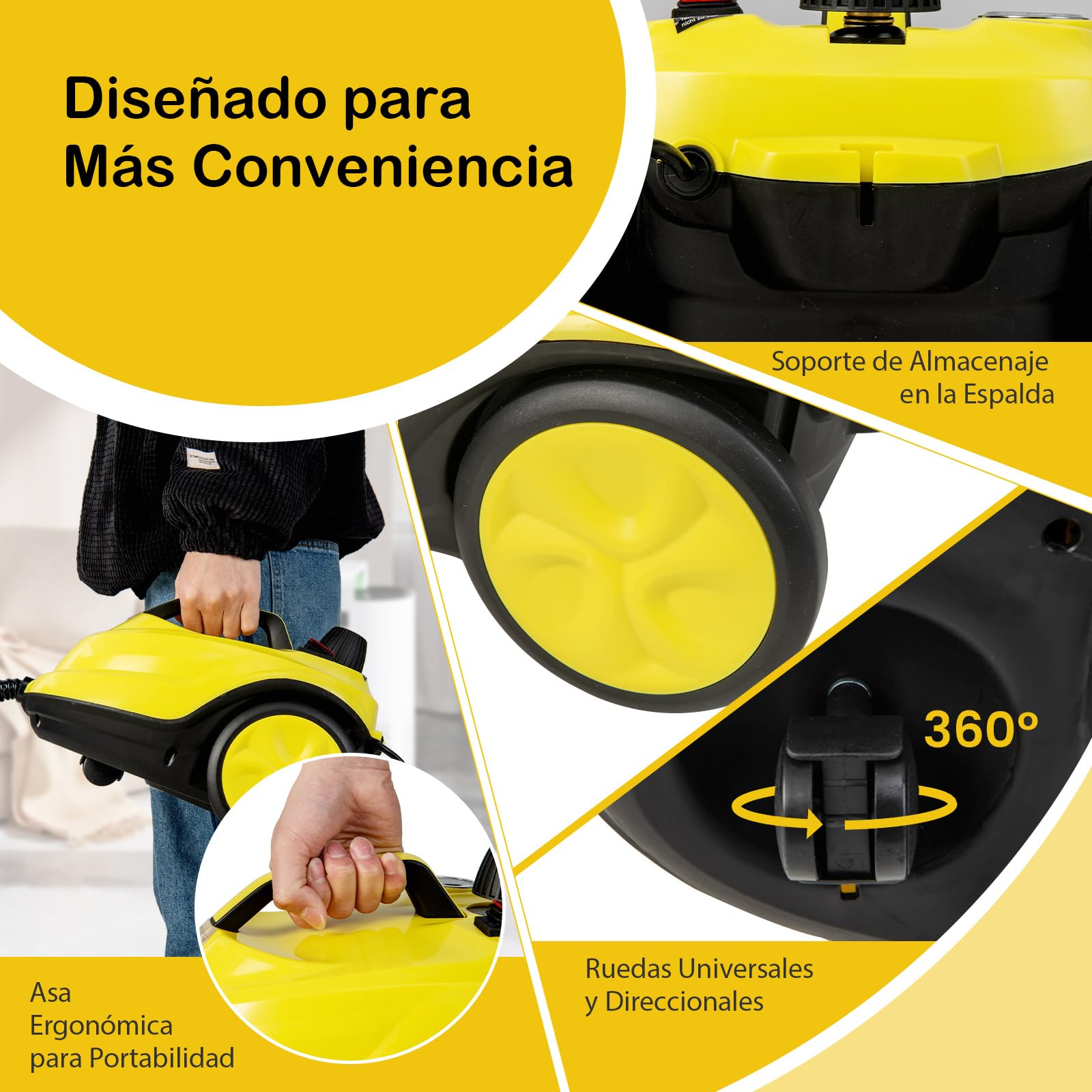 GOPLUS Limpiador a Vapor de 2000 W, Máquina de Limpieza de 1,8 L de Capacidad de Agua con 15 Accesorios, Escoba de Vapor para Alfombras, Sofá, Vidrio y Manchas Difíciles (Amarillo)