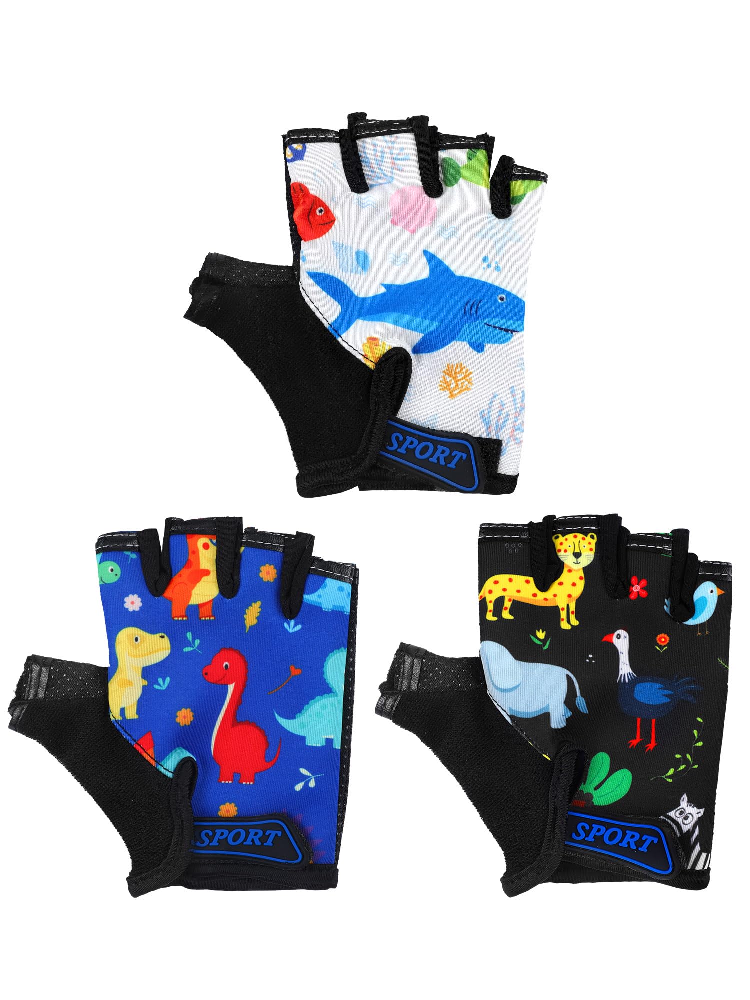 Boao 3 Pairs Kids Half Finger Bike Gloves