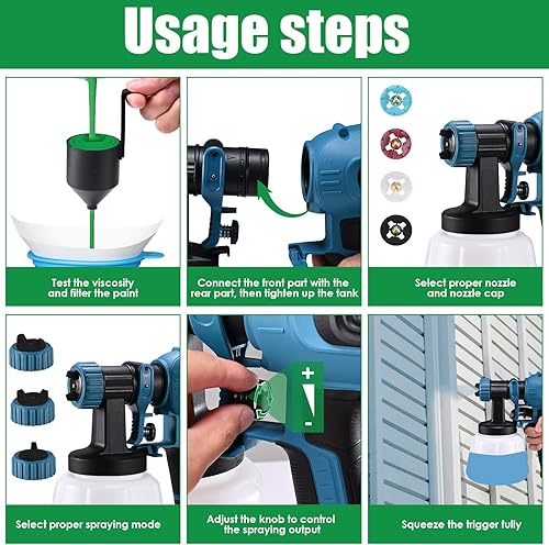 Miniatura 7 de CozyGoo Pulverizador de pintura, pistola de pintura en aerosol HVLP de 700 W con juntas de limpieza y soplado, 4 tamaños de boquilla y 3 patrones de