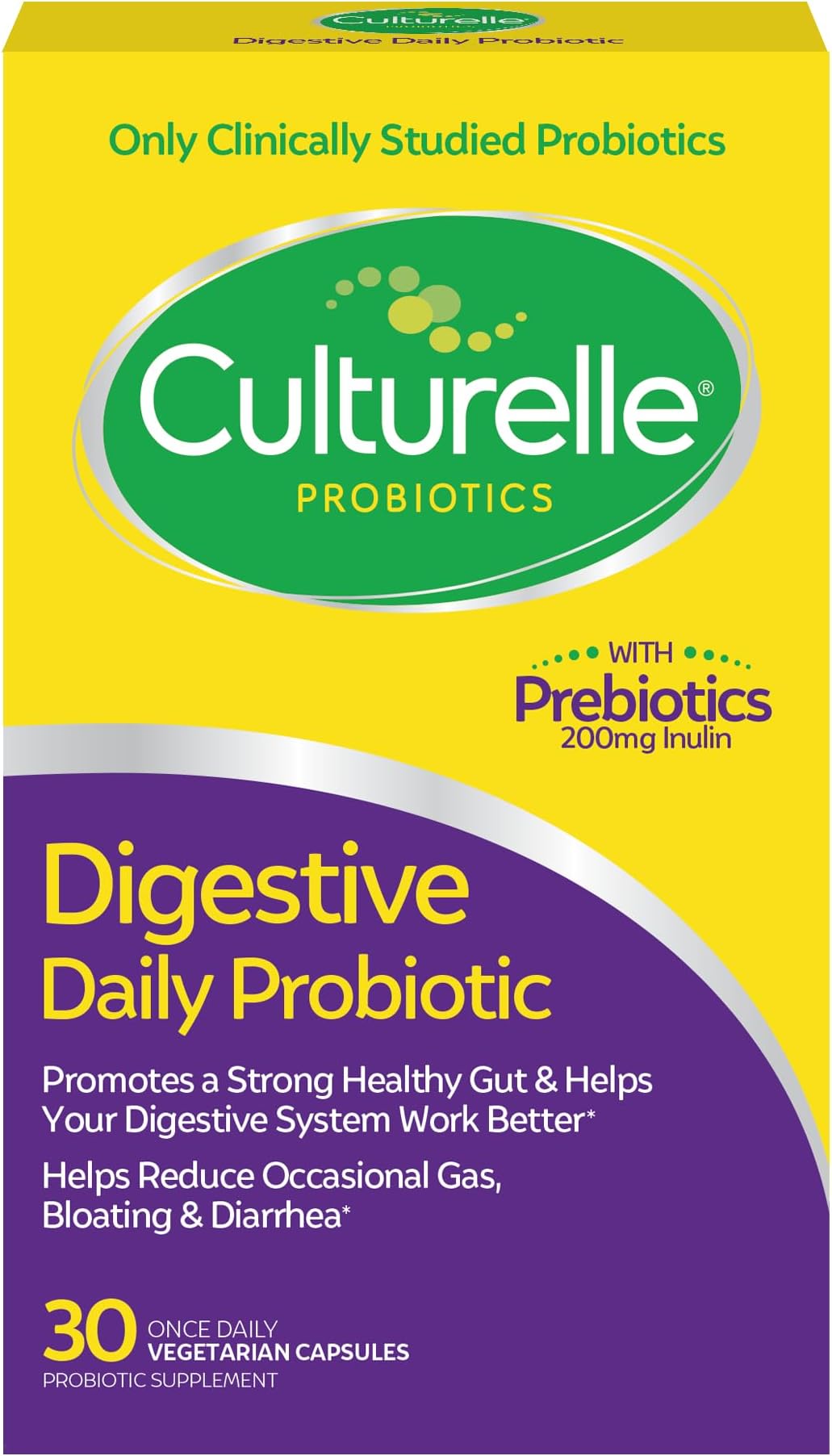 Culturelle Daily Probiotic, Digestive Health Capsules | Works Naturally with Your Body to Keep Digestive System in Balance | With the Proven Effective Probiotic | Packaging May Vary (30 Count)