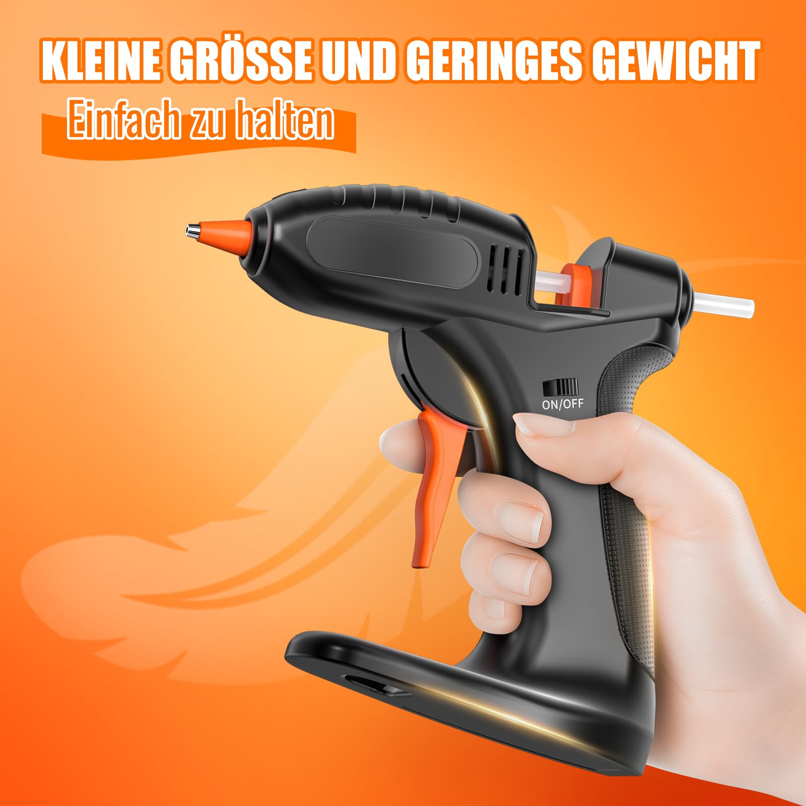 BURNNOVE Heißklebepistole Akku Heissklebepistole Kabellos mit 3000mAh Akku USB-C Aufladung Schnell Aufheizend 40 Stk 7mm*150mm Klebestifte Tropfsicher Ideal für DIY Basteln Reparatur Zuhause und Büro