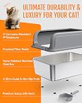 Powools Boîte à litière en acier inoxydable pour chatons, boîte à literie en métal avec scoop, haut anti fuite, non-sticky, facile à nettoyer, gris, M (1 Boîte)