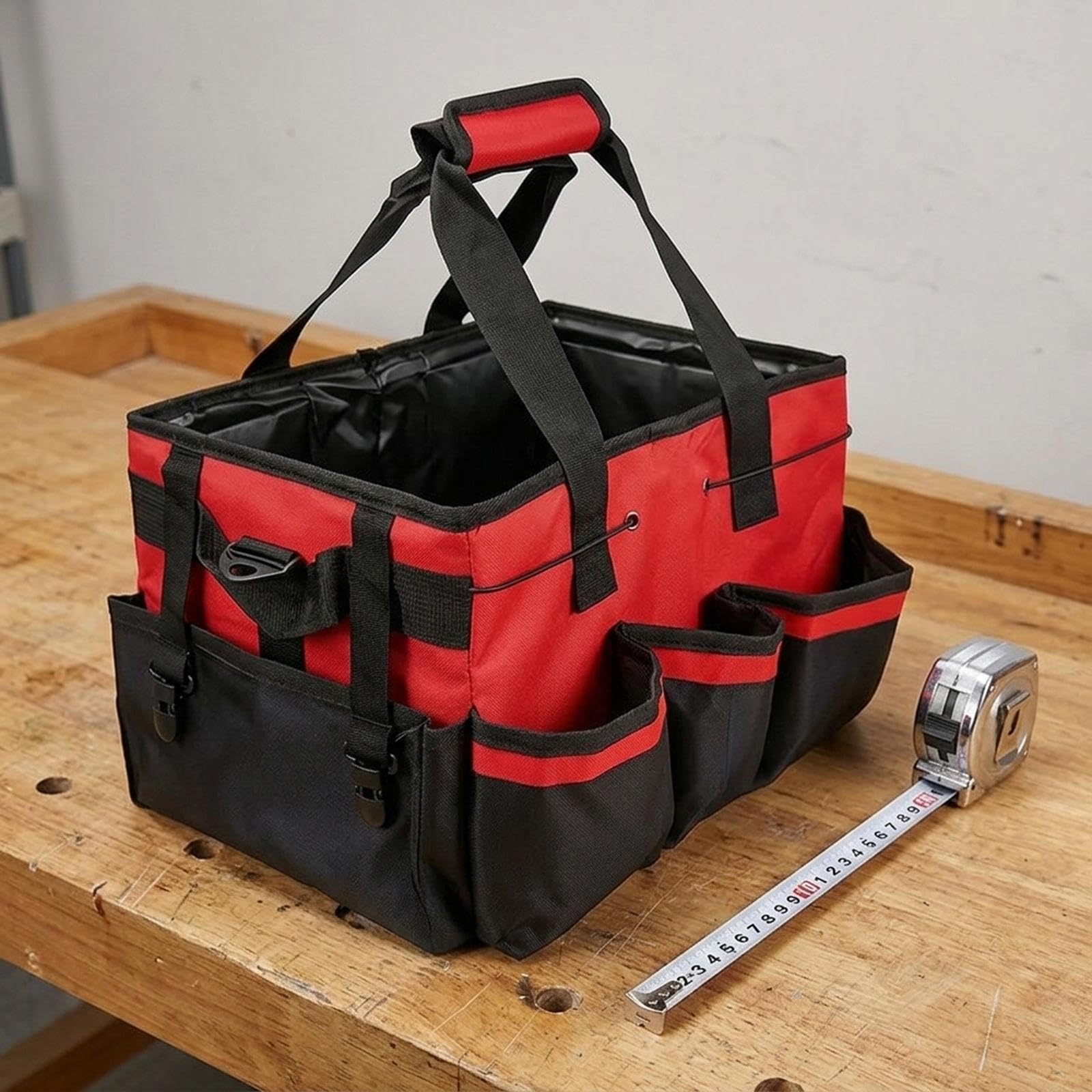 Reinigungstasche Organizer Arbeitsbeutel Tragetasche Werkzeughalter Polyester für Reinigung Haushalt Küche Bad Innenraum Garten, Rot