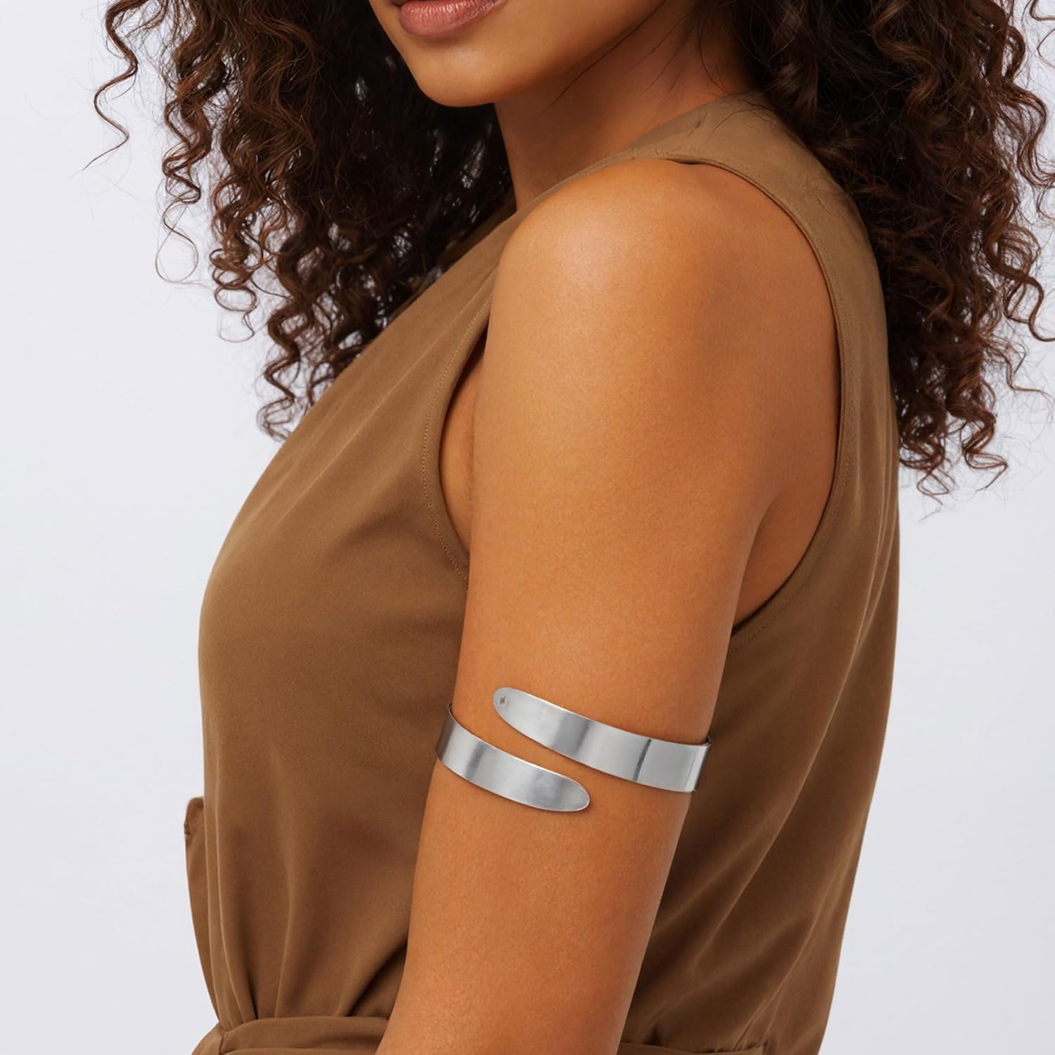 PLOMFOV 6 Pcs Arm Cuff Jewelry for Women Gold Upper Arm Bands Bangle Silver Arm Cuffs Bracelet Adjustable Armlet Set - Image 3