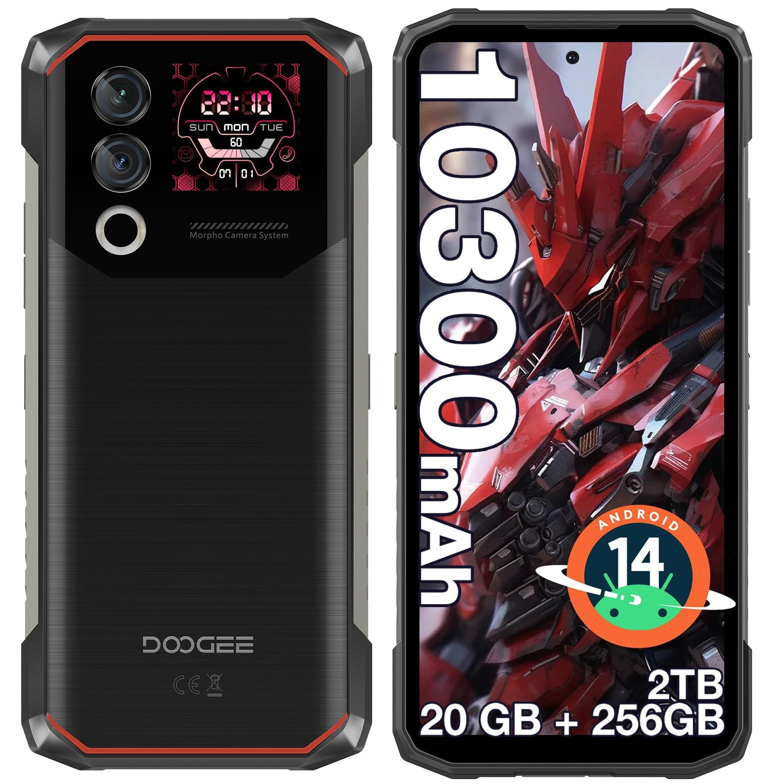 DOOGEE Blade 10 Max Rugged Smartphone, 6.56" HD+ 1.54" Dual Screen Rugged Phone Unlocked with 10300mAh Battery,20GB+256GB/2TB,4G Dual SIM Cellphones,Android 14/NFC/Face Unlock/Fingerprint/OTG