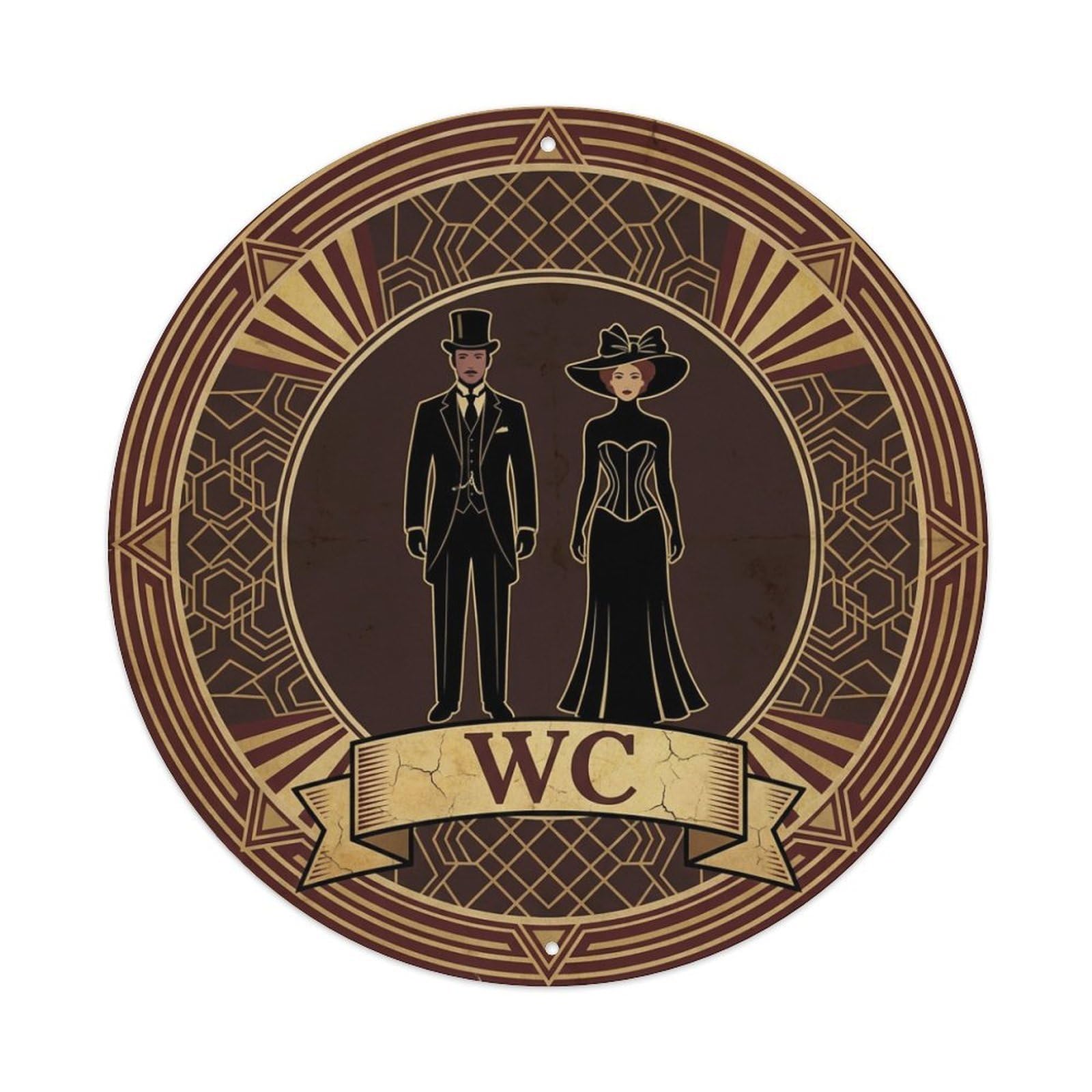 WC Art Deco Restroom Sign Ladies Gents Metal Tin Sign