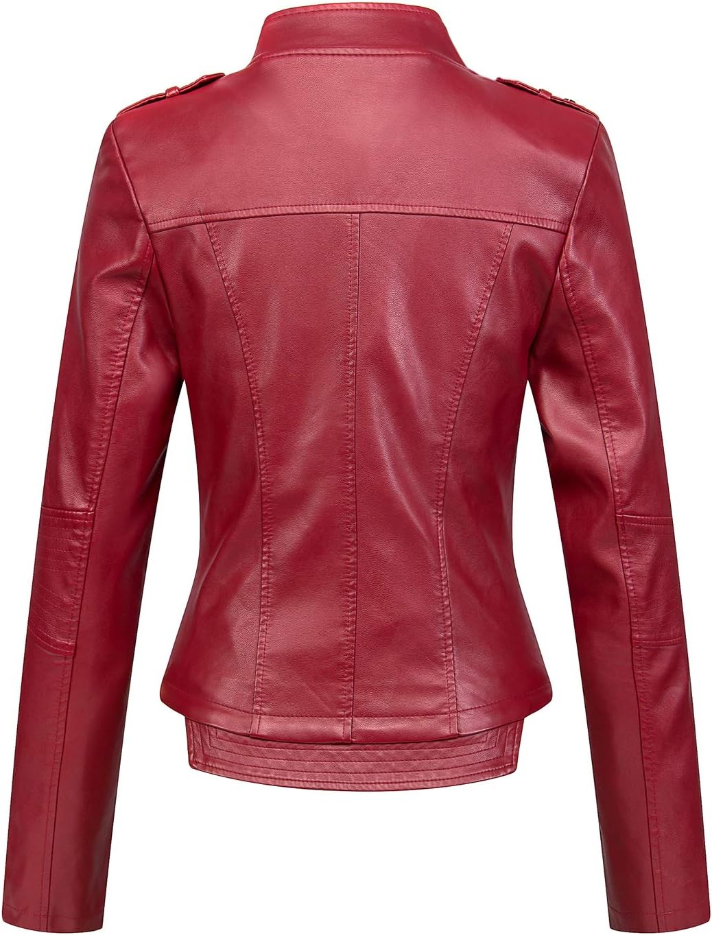 chouyatou Women's Candy Color Asymmetric Zip Slim Faux Leather Cropped Moto Jacket